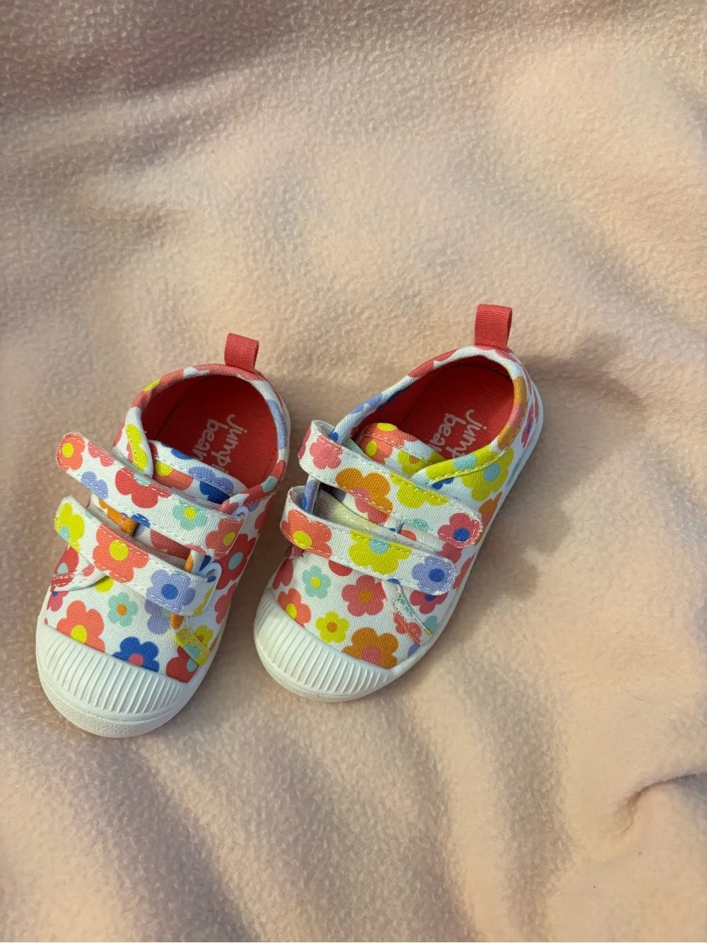 Kohl's White Canvas Kids Sneakers with Pink, Yellow, Blue & Orange Flowers
